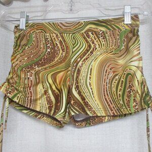 ANAHATA brown green leopard pattern stretch side drawstring shorts